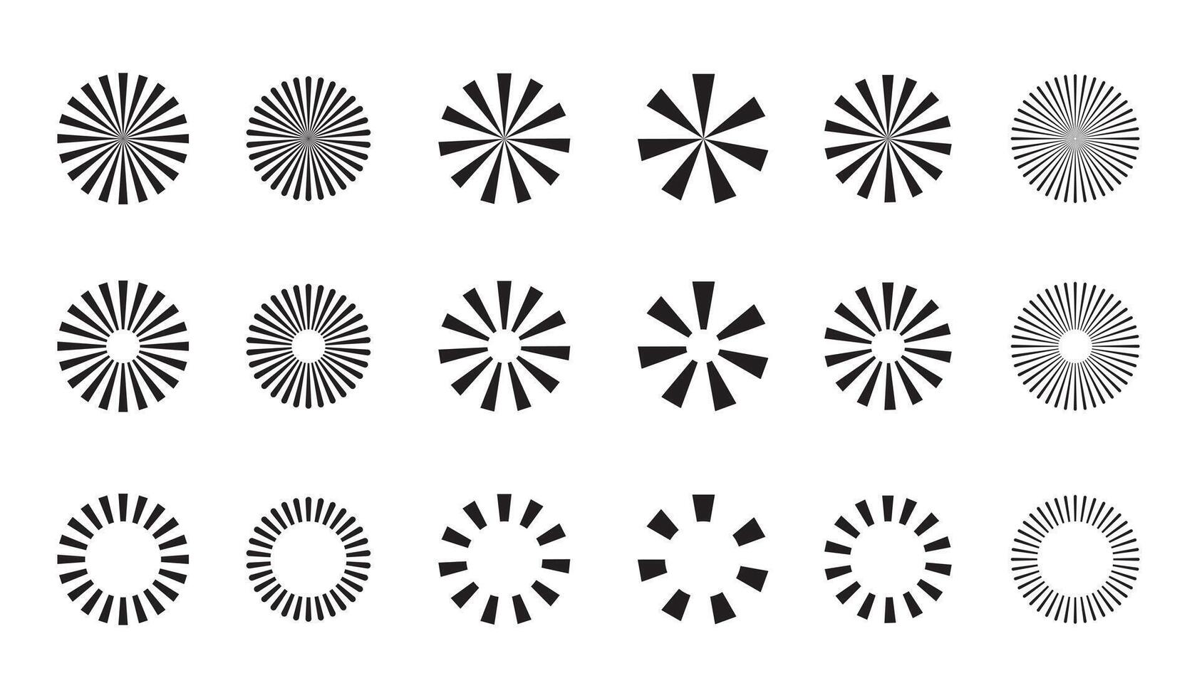 Retro Sunburst icon set, radial Sunburst element, Vintage sunburst Fireworks design isolated, Sunrise rays light burst line shine sunshine sunbeam vintage border symbol. vector