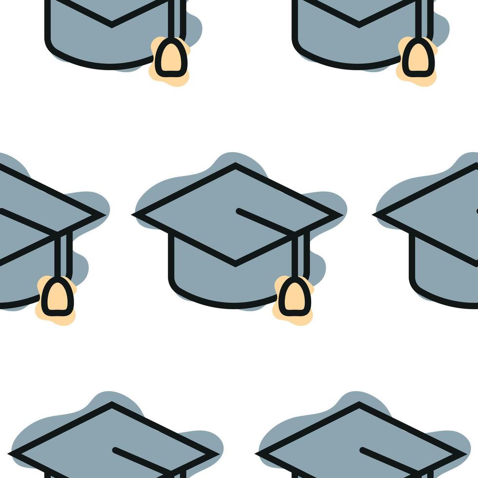 Graduation cap icon pattern combining line art style and abstract color spots, for school print, textile or other various designs vector
