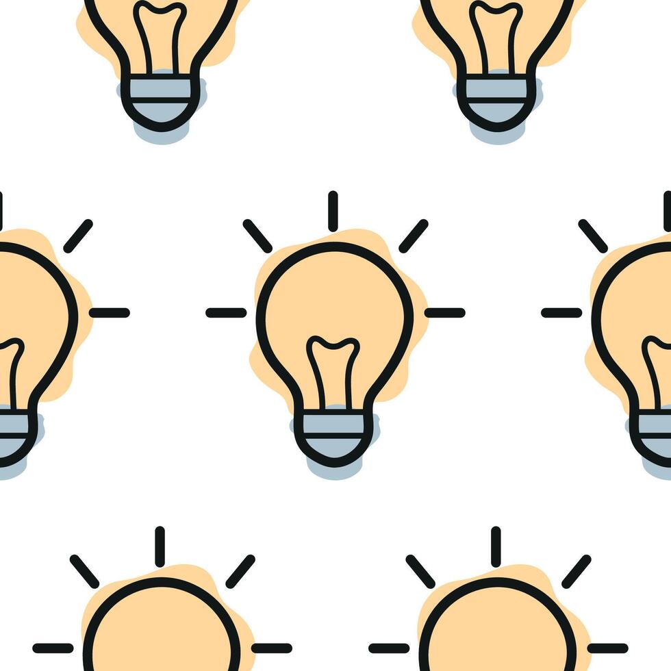 Light bulb icon pattern combining line art style and abstract color spots, for school print, textile or other various designs vector