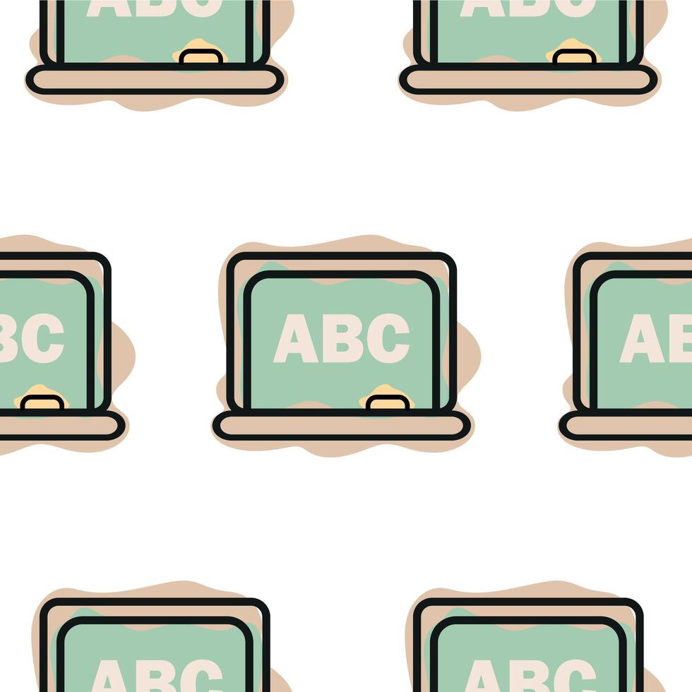 Pattern with a school green chalkboard icon, combining line art style and abstract color spots, for school print, textile or other various designs vector