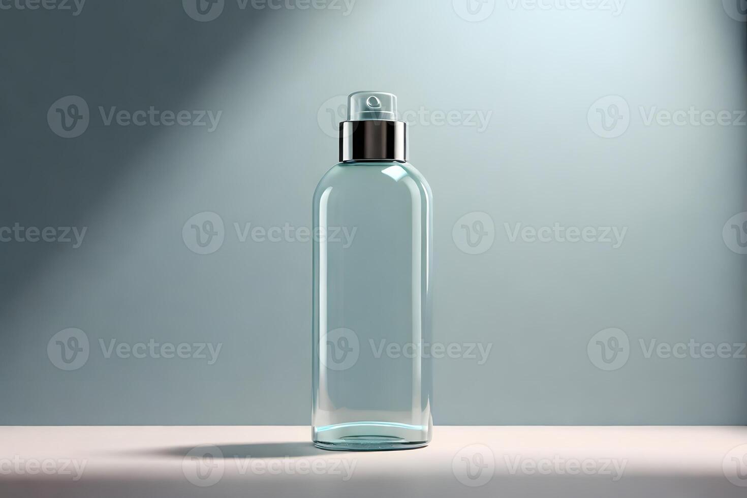 Clear Glass Spray Bottle on Light Surface with Subtle Lighting photo