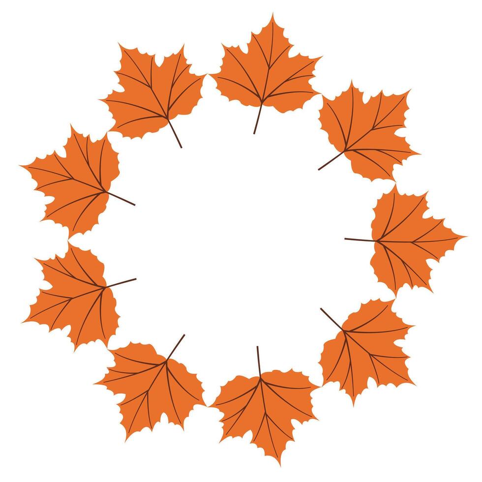 Seasonal autumn leaves frame, flat style in orange for creative projects. Hand drawn illustration for banners, social media, cards vector