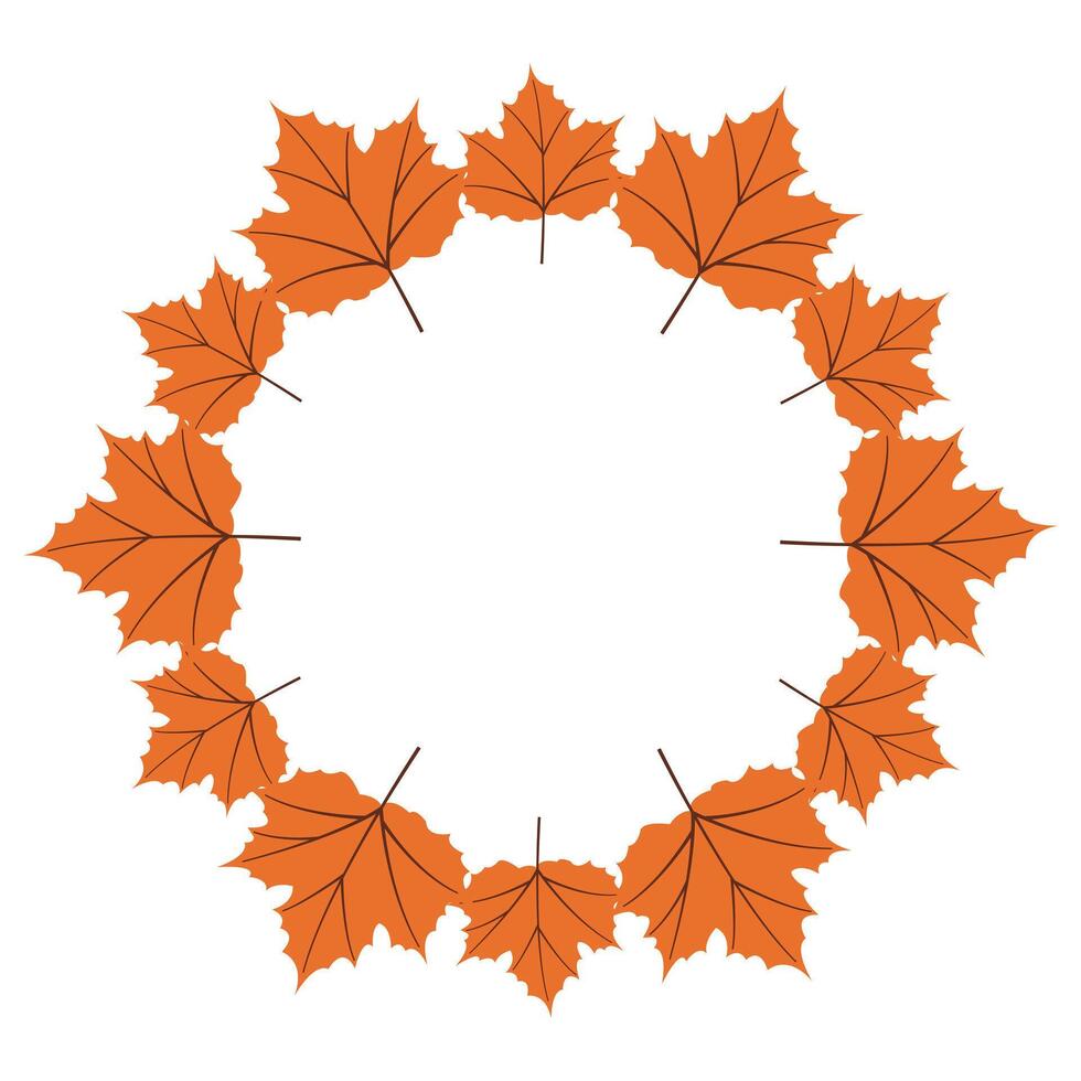 Fall season flat frame with big and small orange leaves in modern style. Hand drawn set for banners, cards, social media vector