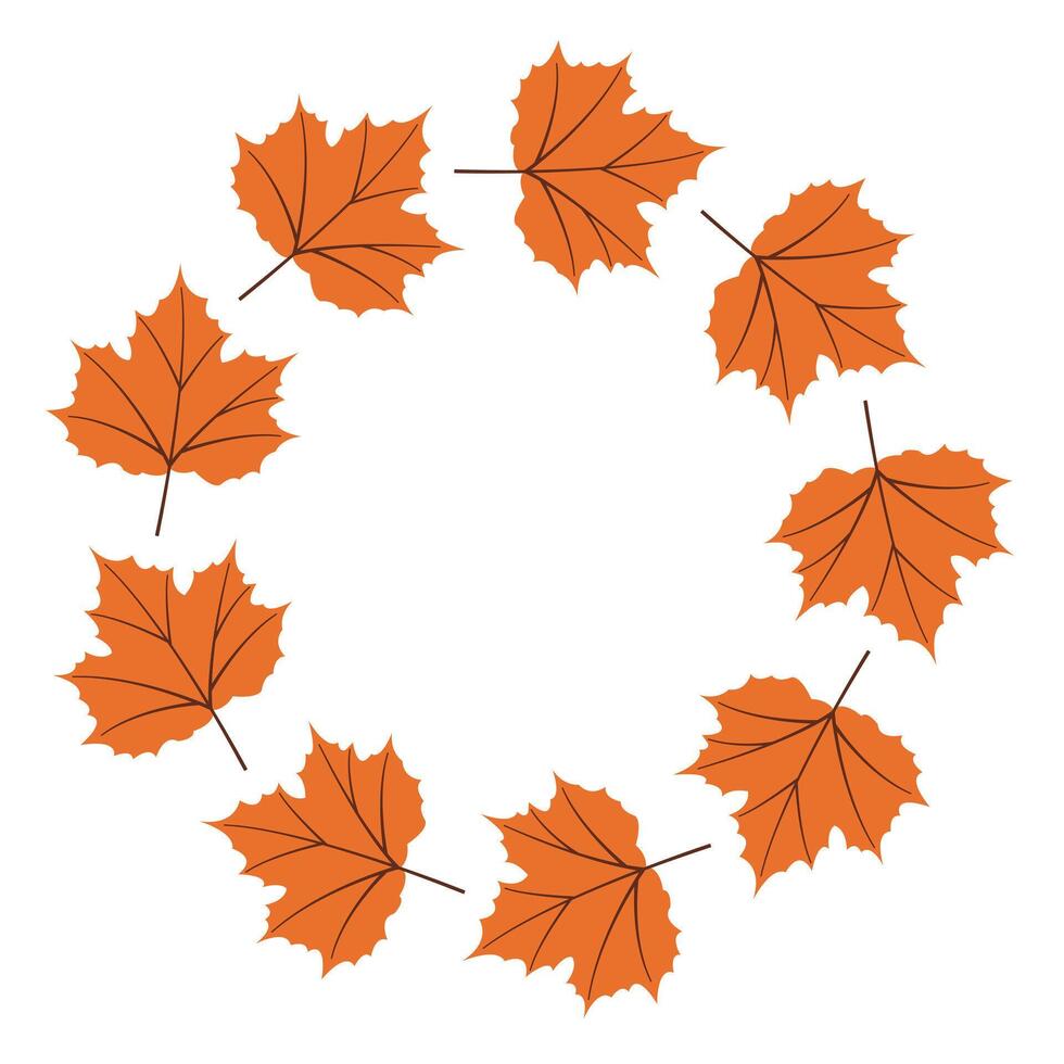 Fall season flat frame with orange leaves in modern style. Hand drawn set for banners, cards, social media vector