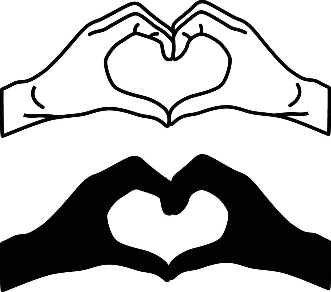 Heart Hands Silhouette Flat and Outline Design vector