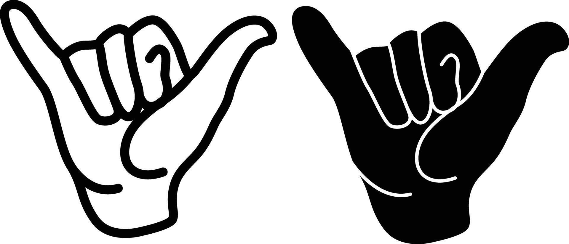 Shaka Sign Silhouette Flat and Outline Design vector