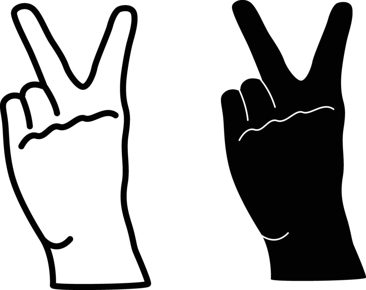 V Hand Sign Silhouette Flat and Outline Design vector