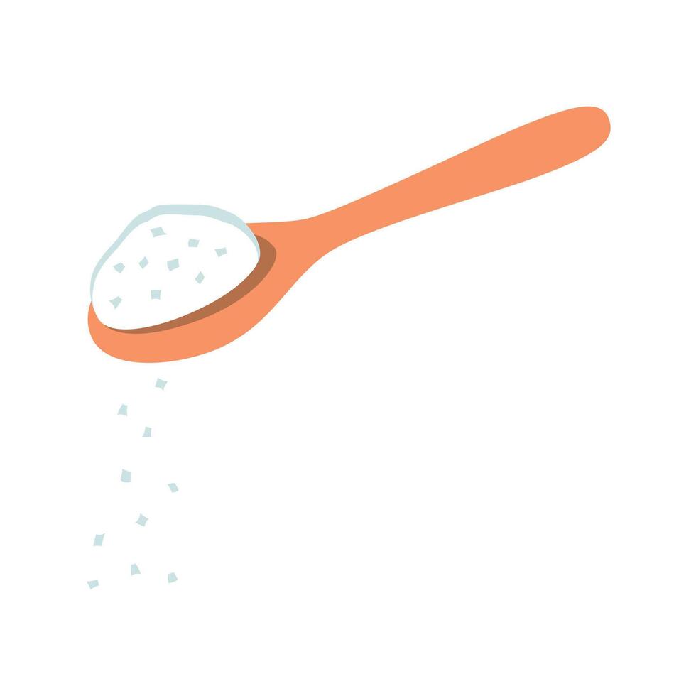Spoon with sugar or salt. Teaspoon with sugar, salt, flour or other ingredient. Baking and cooking Ingredients. Pouring Sugar. Sugar free vector