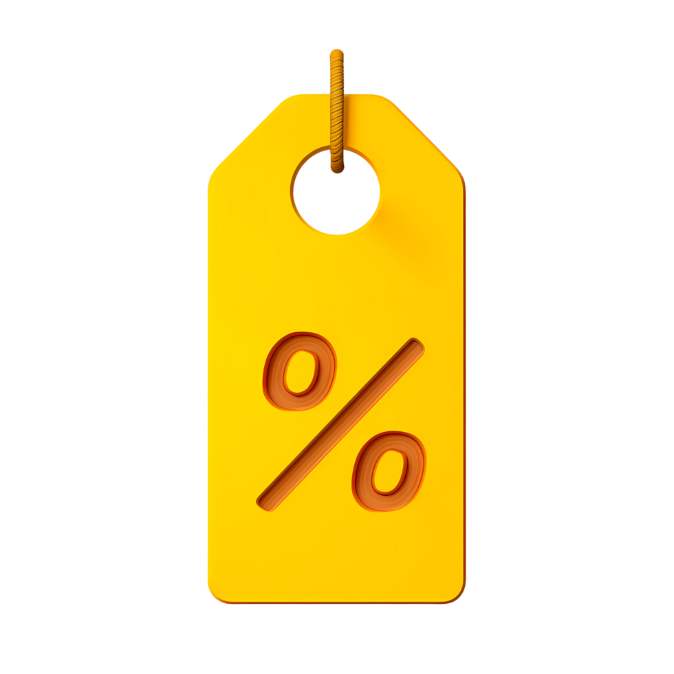 Yellow Percentage Tag with String on Transparent Background yellow percentage png