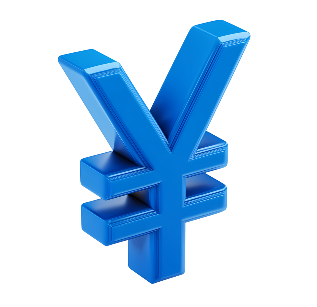 Blue Japanese Yen Symbol Isometric Render on Transparent Background vibrant png