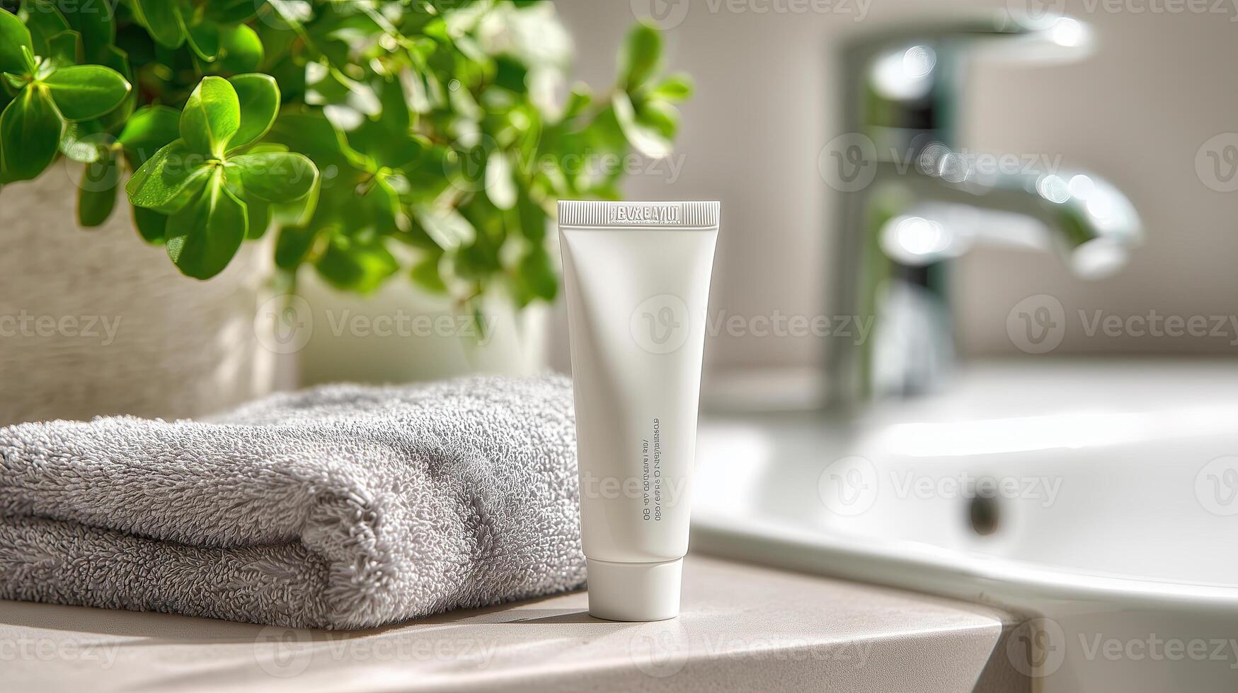 Elegant skincare product with fresh and clean essence, evoking sense of rejuvenation and well being ready for day ahead photo