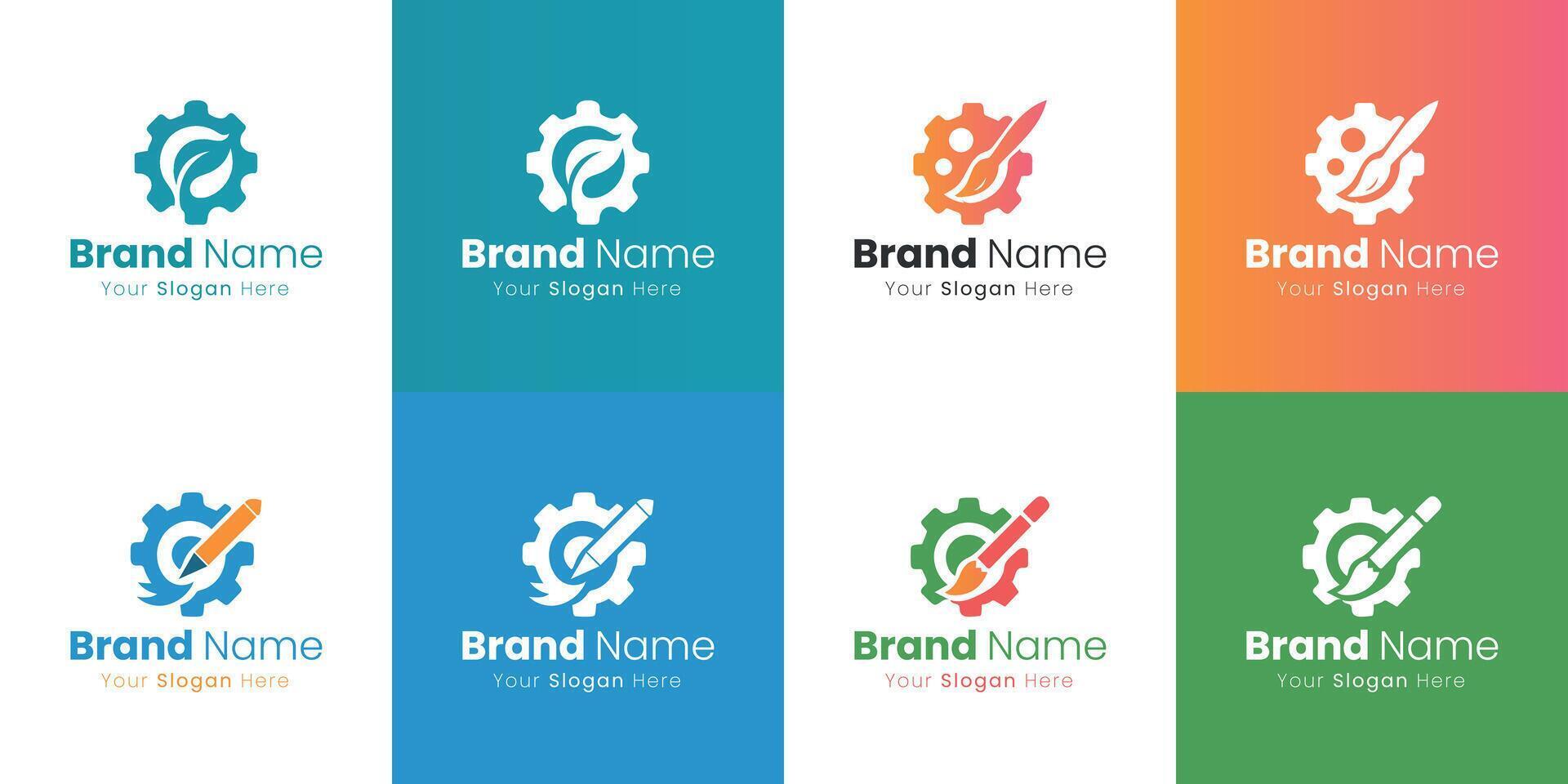 Creative Gear and Leaf Emblem Design for Brand Identity and Logo Development vector