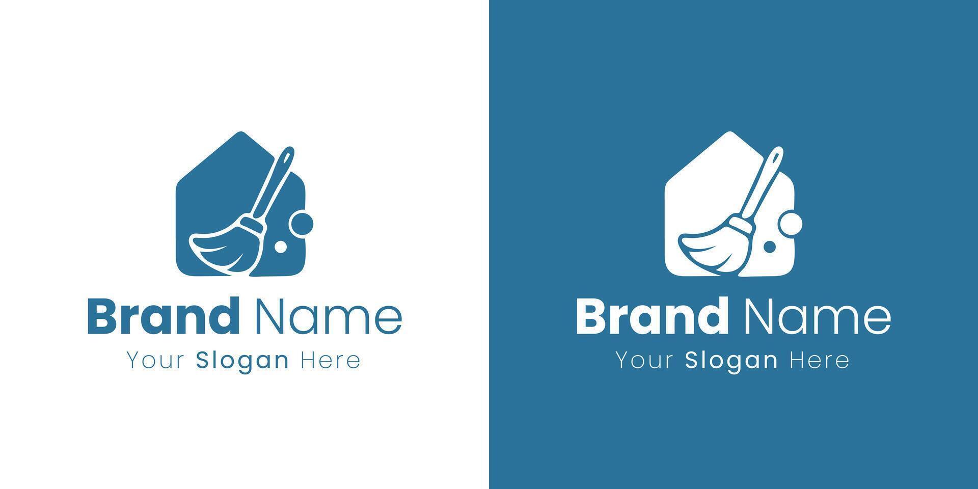 Home Cleaning Service Logo Featuring a Broom Inside a House Icon for Professional Brand Identity vector