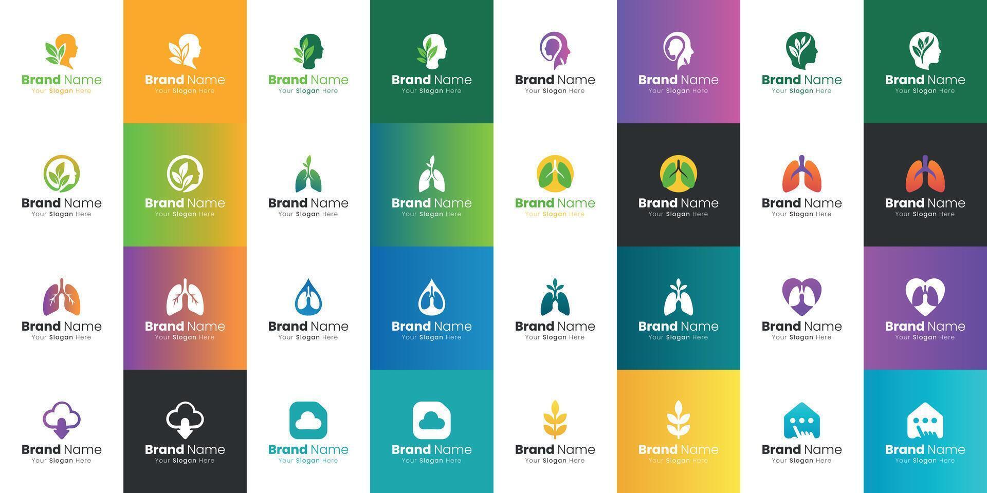 Collection of diverse graphic logos with abstract representations and symbolic icons for branding and identity vector