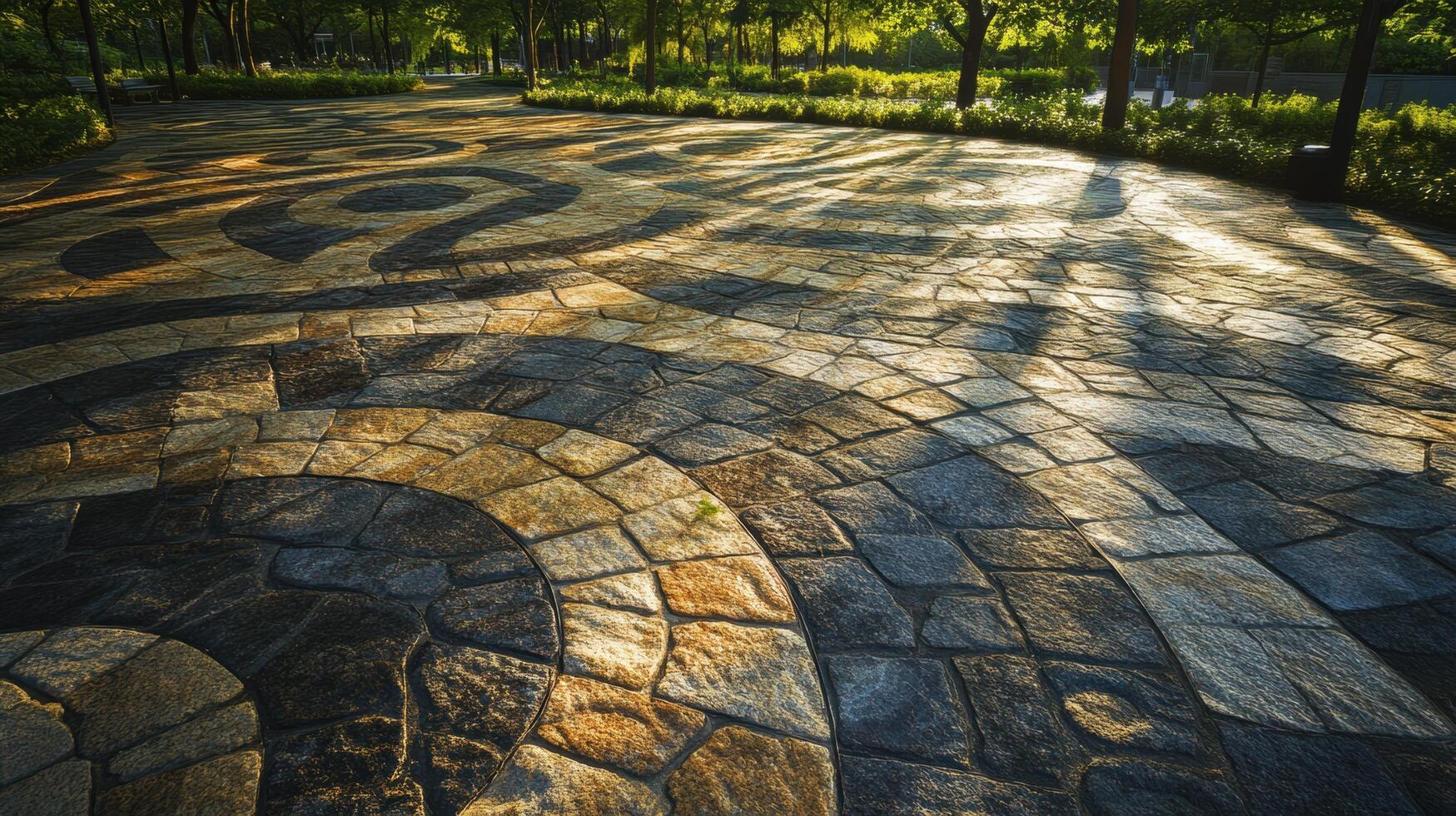 sunlit stone pathway in park photo