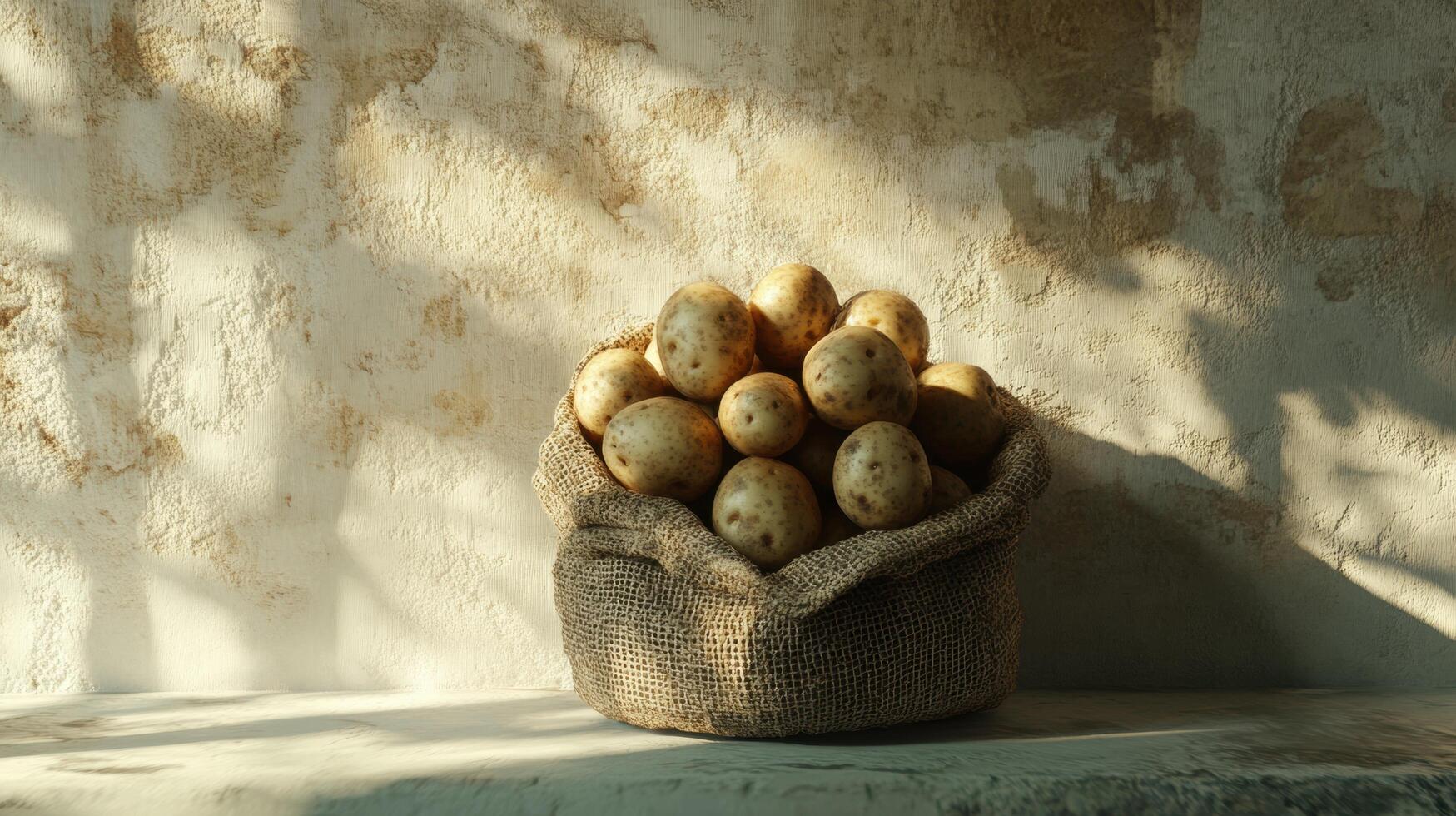 rustic burlap sack of potatoes photo