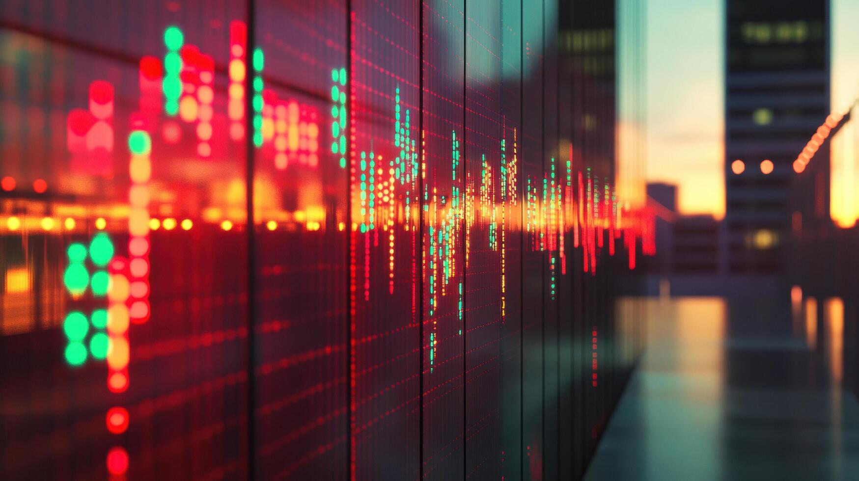 stock market data display at sunset photo