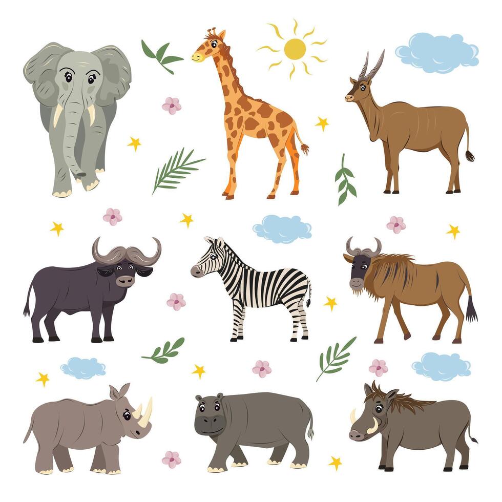 Colorful cartoon animals in a playful design vector