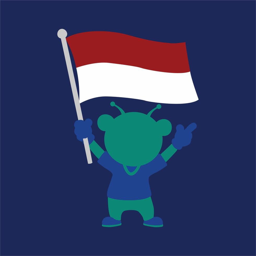 Alien Holding Indonesian Flag vector