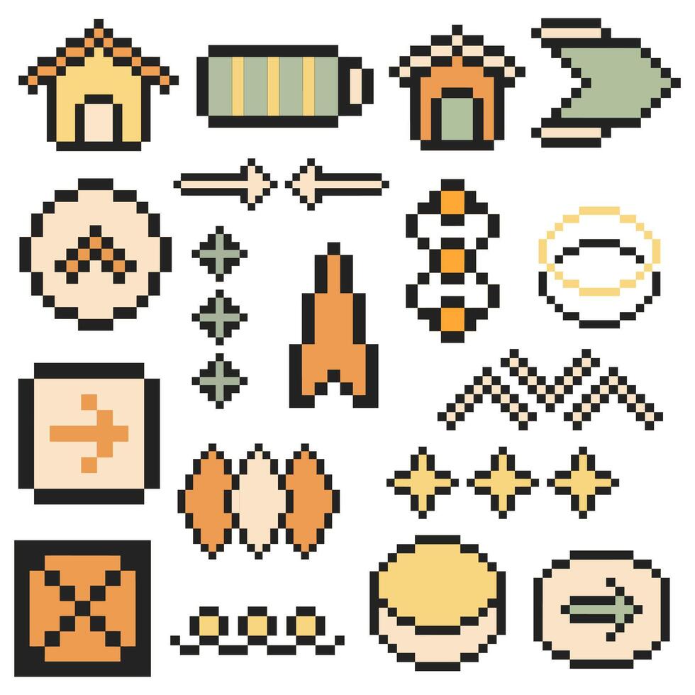retro theme pixel icons vector