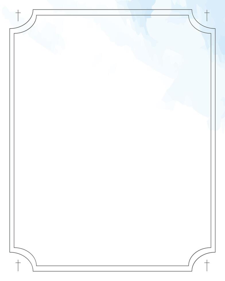 Funeral card. Empty frame with sky blue gradient and decorative lines. vector