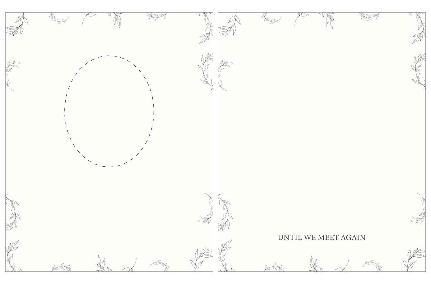 Funeral card. Simple design with top text area and decorative floral lines. vector