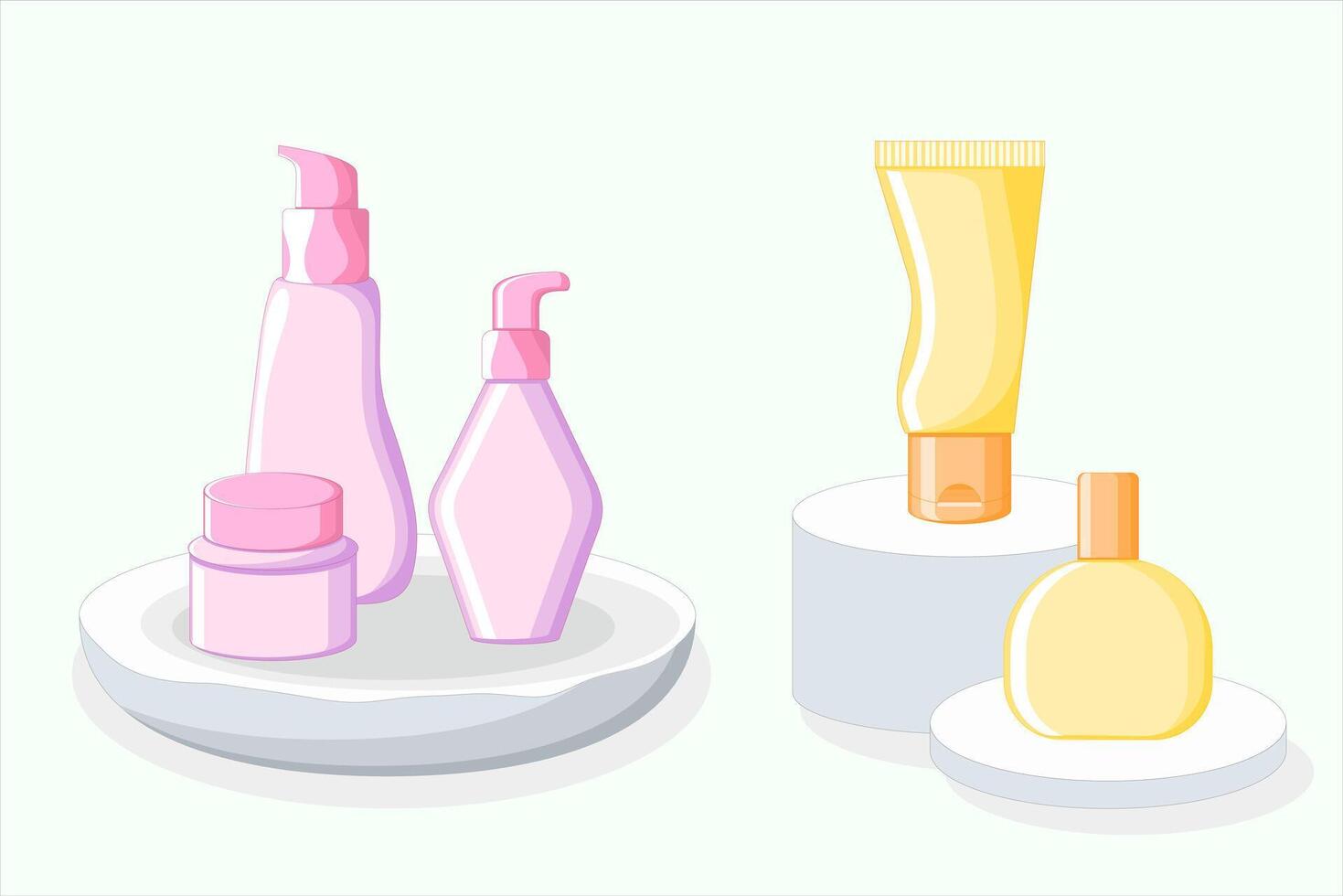 Natural Beauty Product with Clean Cosmetic Bottles on Round Pedestal vector