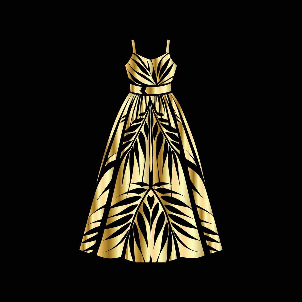 gold dress on black background. Majestic Golden Dress Framed in Black vector