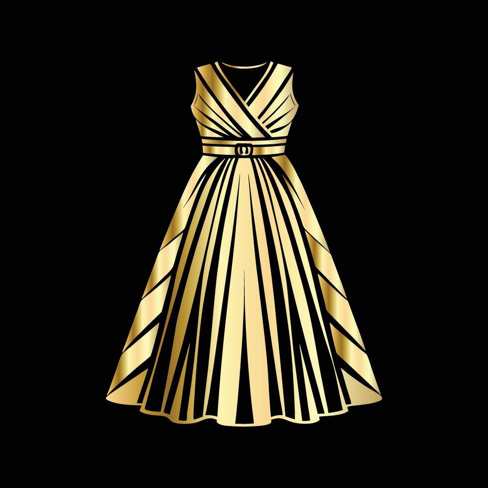 a gold dress on a black background. Radiant Golden Dress . vector