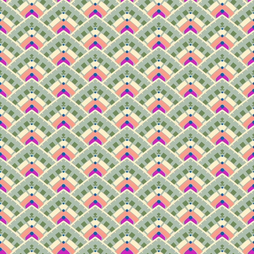 Vibrant seamless abstract scales pattern in fuchsia and green tones with curved shapes for modern backgrounds vector
