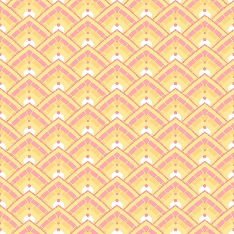Seamless abstract scales pattern in soft yellow and pink tones with curved shapes, ideal for modern backgrounds. vector