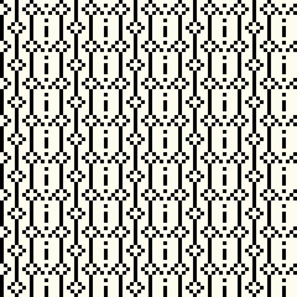 Black and white seamless pattern with geometric pixel art style, ideal for retro, minimal, and digital designs. vector