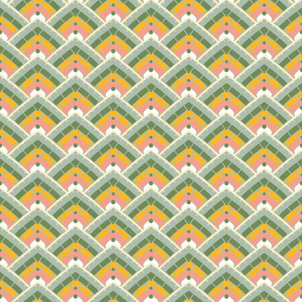 Seamless spearmint and orange abstract scales pattern with curved shapes, ideal for backgrounds and design vector