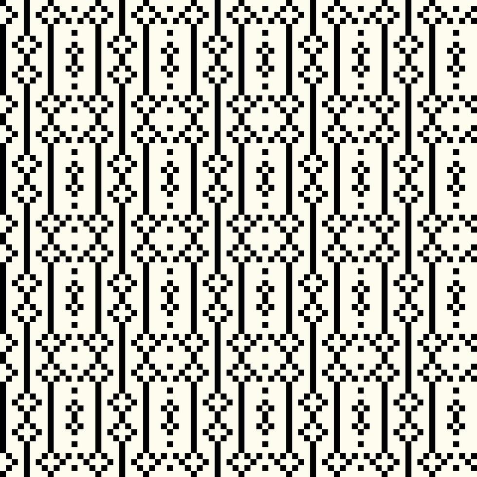 Black and white seamless geometric pattern with pixel art style, ideal for retro, minimal, and digital designs. vector