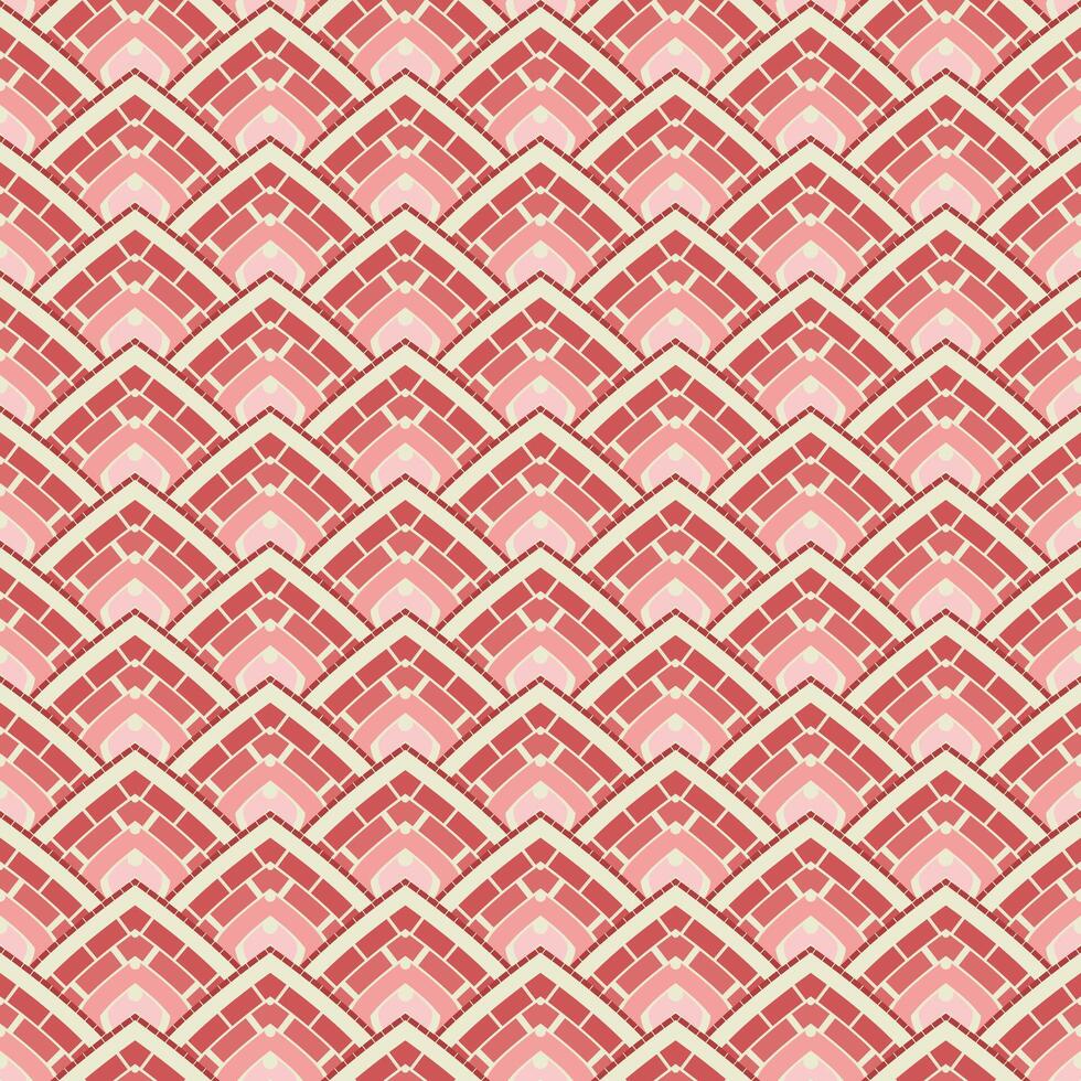 Yellow and brick red seamless abstract scales pattern with curved design, perfect for bold and decorative backgrounds vector