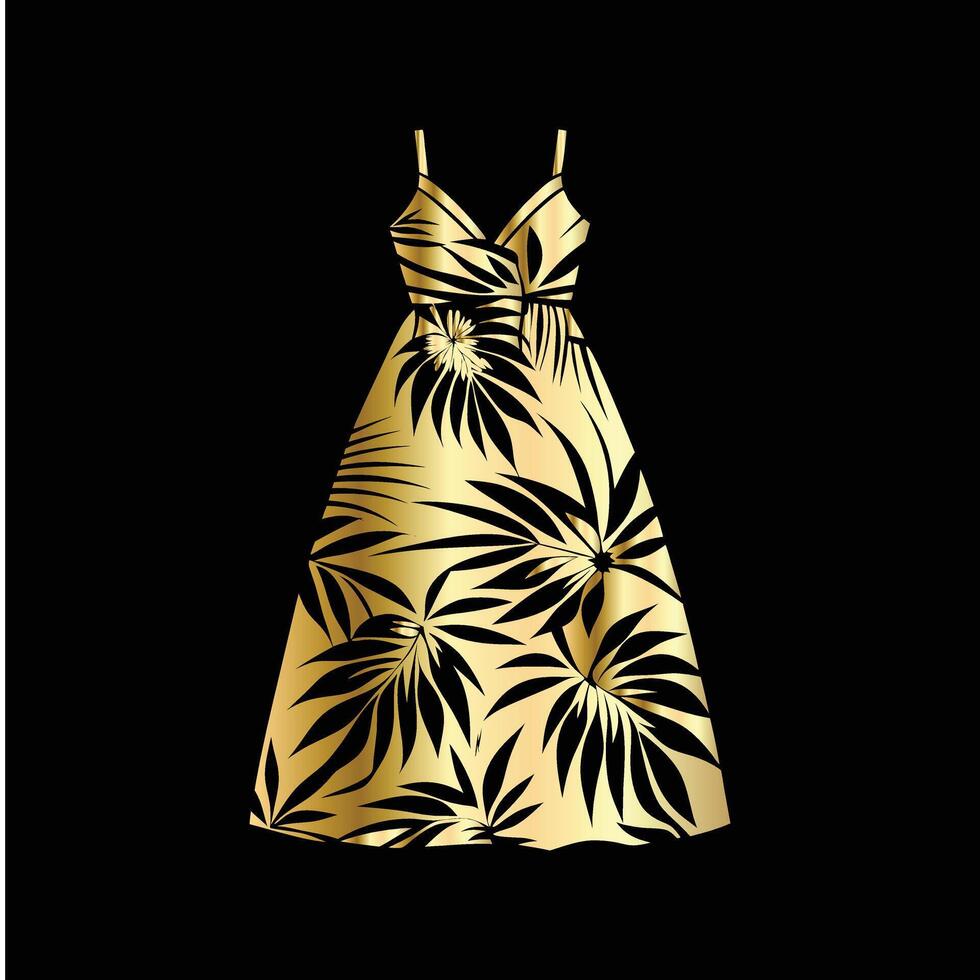 Golden Couture Fashion Set Against Pitch Black. vector