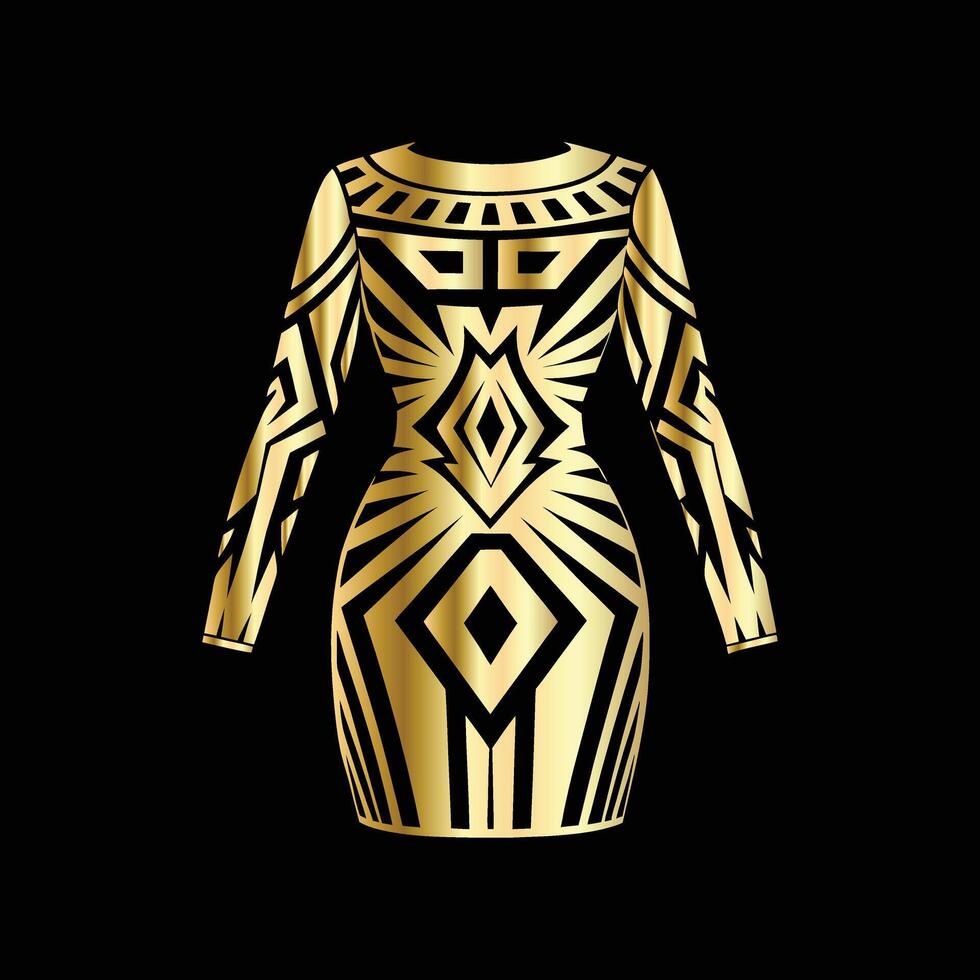 gold dress with tribal pattern on black background vector
