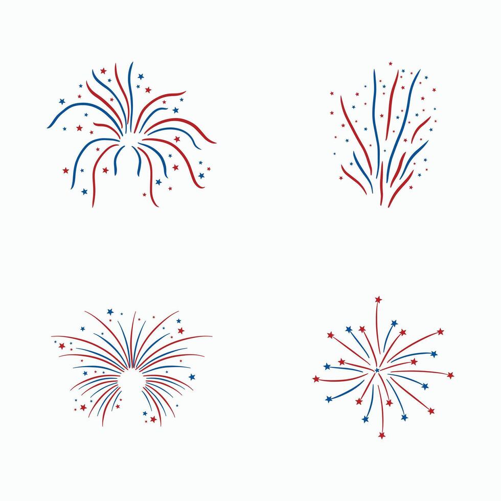 Red and blue fireworks set. vector