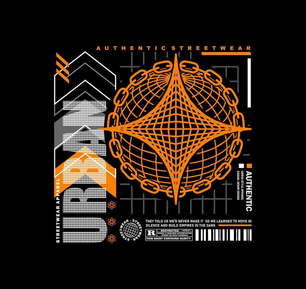 Modern futuristic urban graphic design style with a grid globe. Perfect for streetwear apparel, t-shirt design, hoodie, and more vector