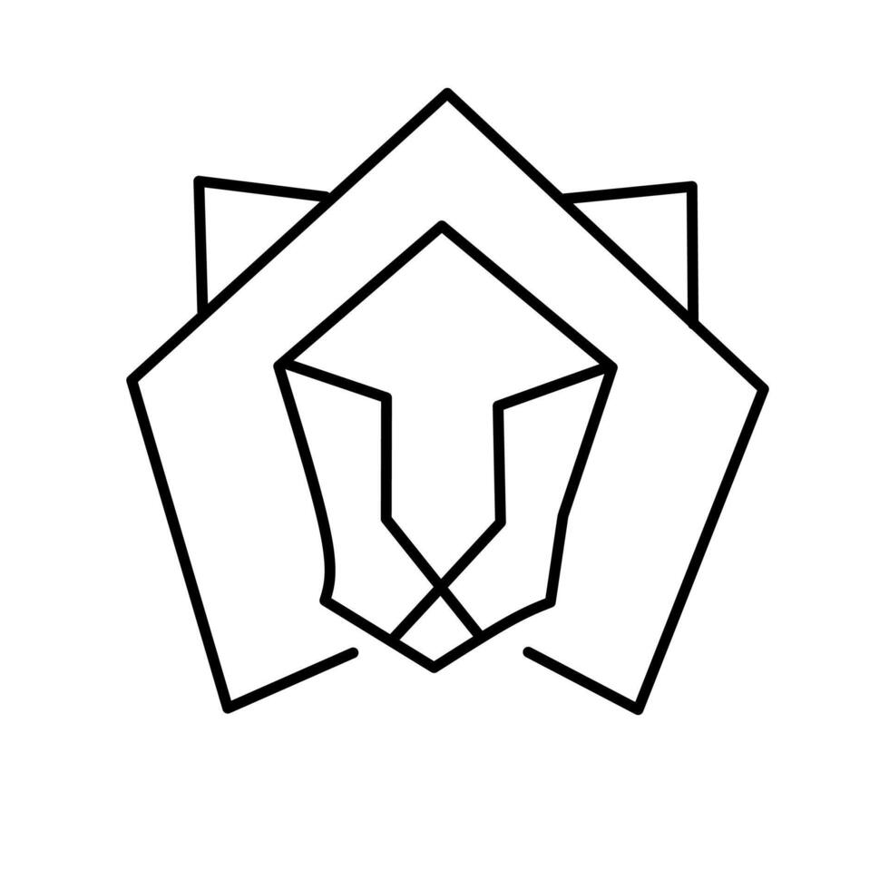 Abstract geometric lion head in minimalist black line art style, perfect for logos, emblems, tattoos, or modern branding with a bold and regal look. vector