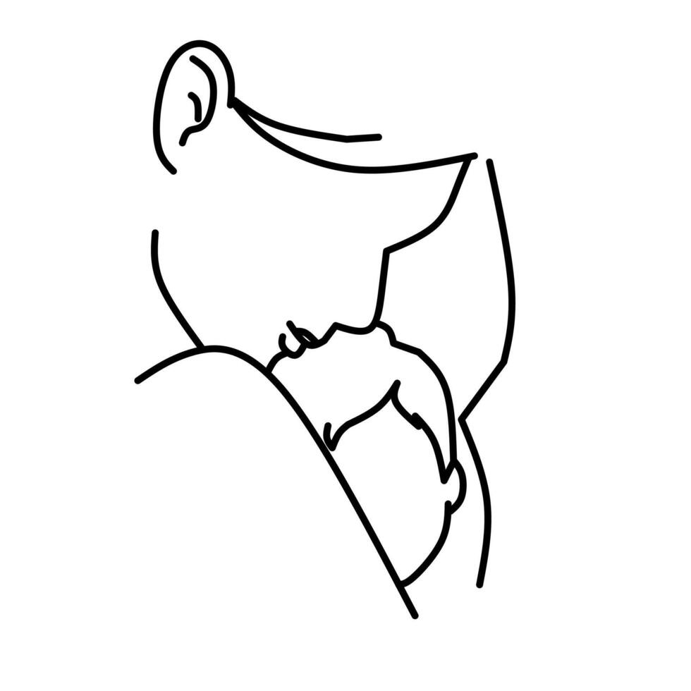 Minimalist line art of a father holding and embracing his baby, symbolizing love, care, and fatherhood. Ideal for parenting, family, and emotional bonding themes. vector