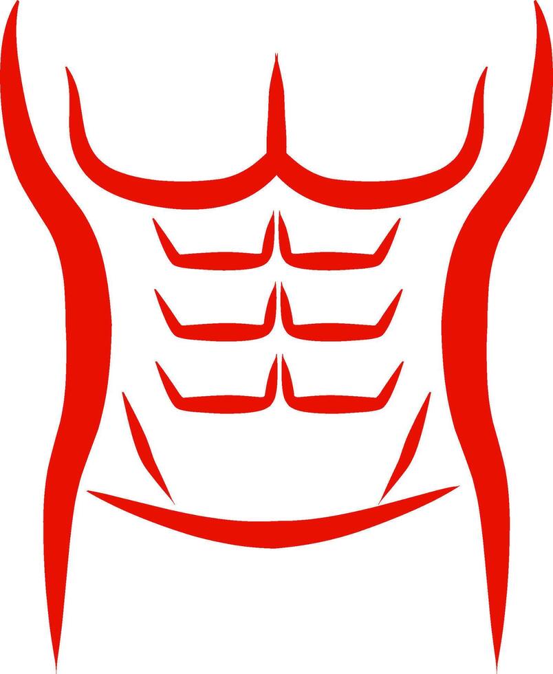 Six pack abs healthy workout gym body icon symbol logo. Red outline color. vector
