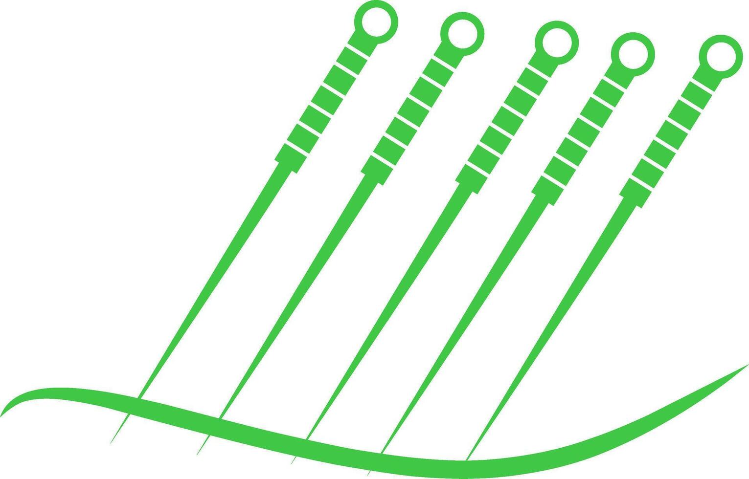 Five acupuncture needle icon . Perfect for logo or health education purpose. Green outline color. vector