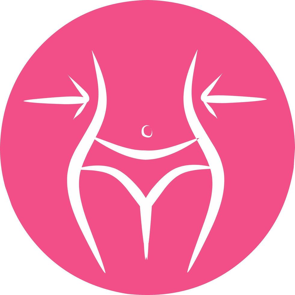 Slimming slim woman icon with pink round background. vector