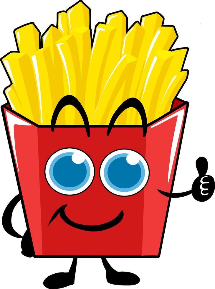 Cartoon character mascot of french fries fast food on paper red box flat design stock illustration. Cartoon style. vector