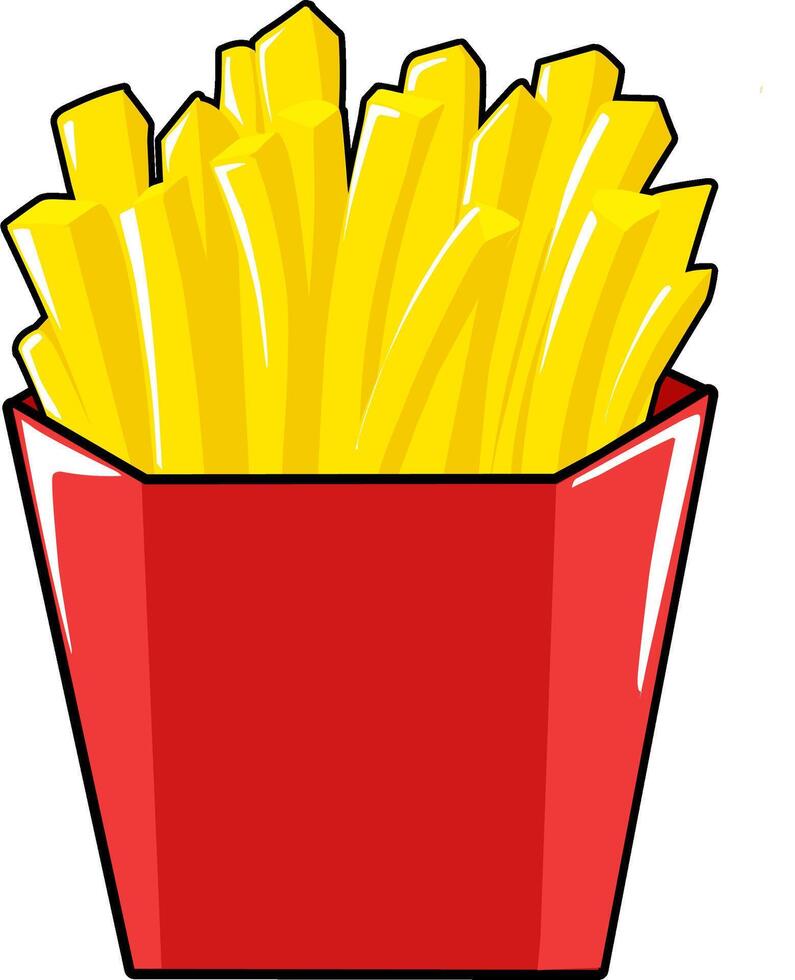 French fries fast food on paper red box flat design stock illustration. Cartoon style. vector