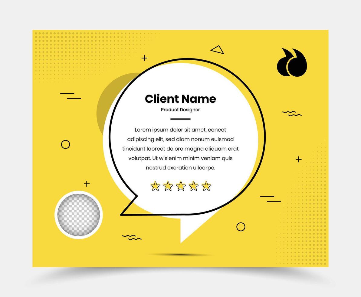 Client feedback social media post template with black stroke bubble on yellow background vector