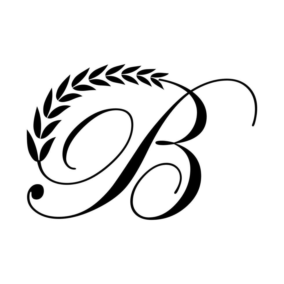Calligraphic B Letter logo design, elegant floral ornate alphabet design vector