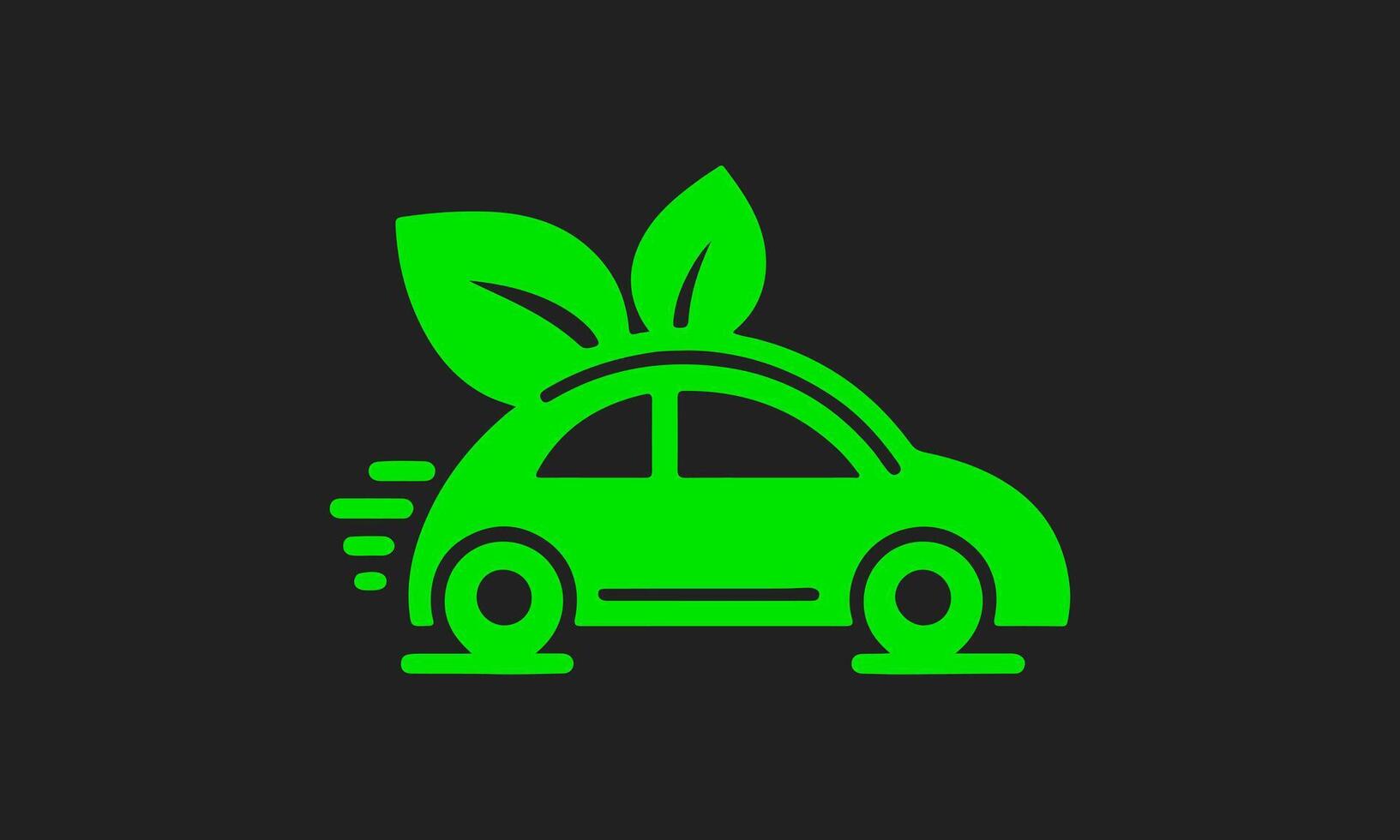 Green car with leaves on top symbolizing eco friendly transportation and sustainability vector