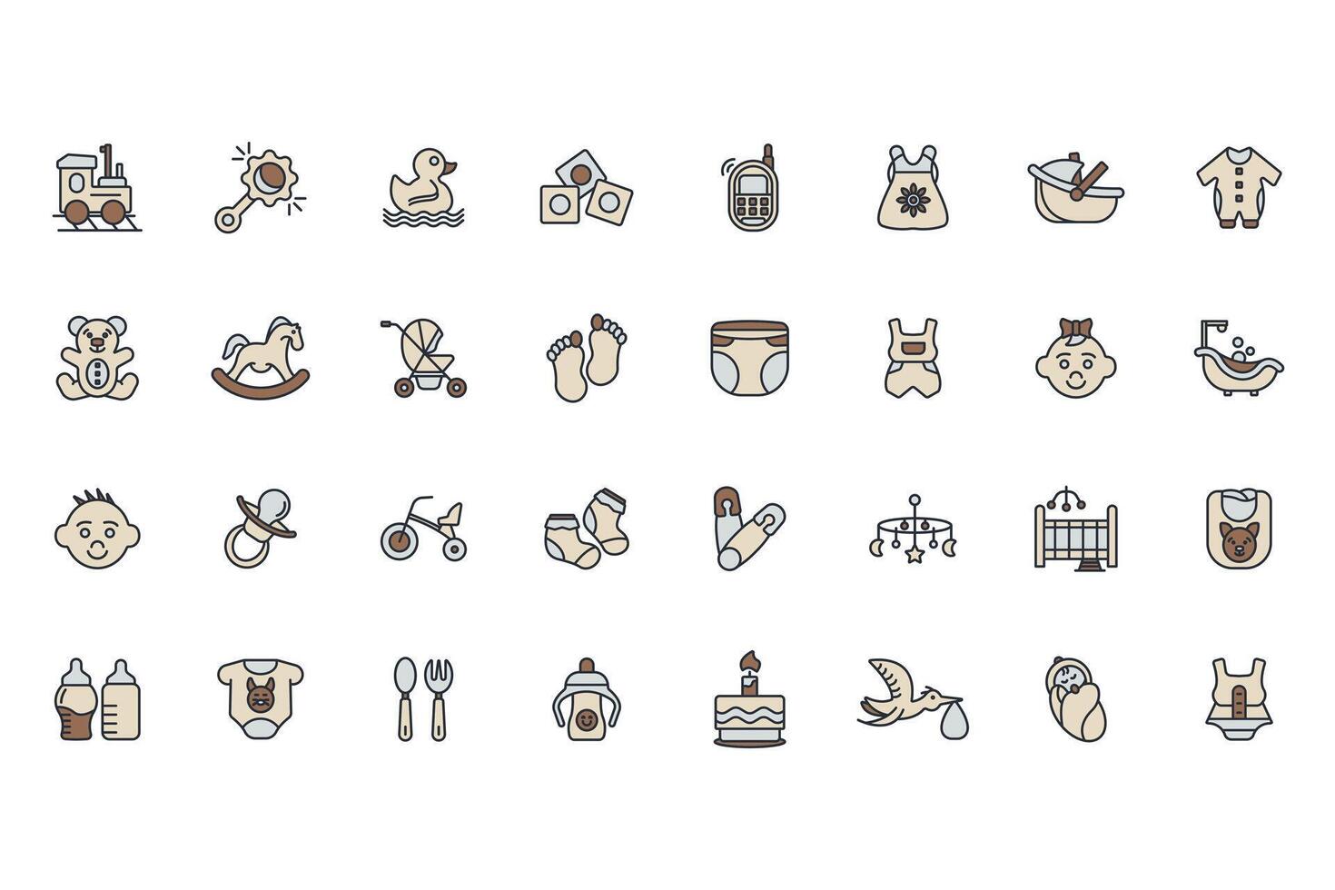 Colorful icons of baby objects and activities vector